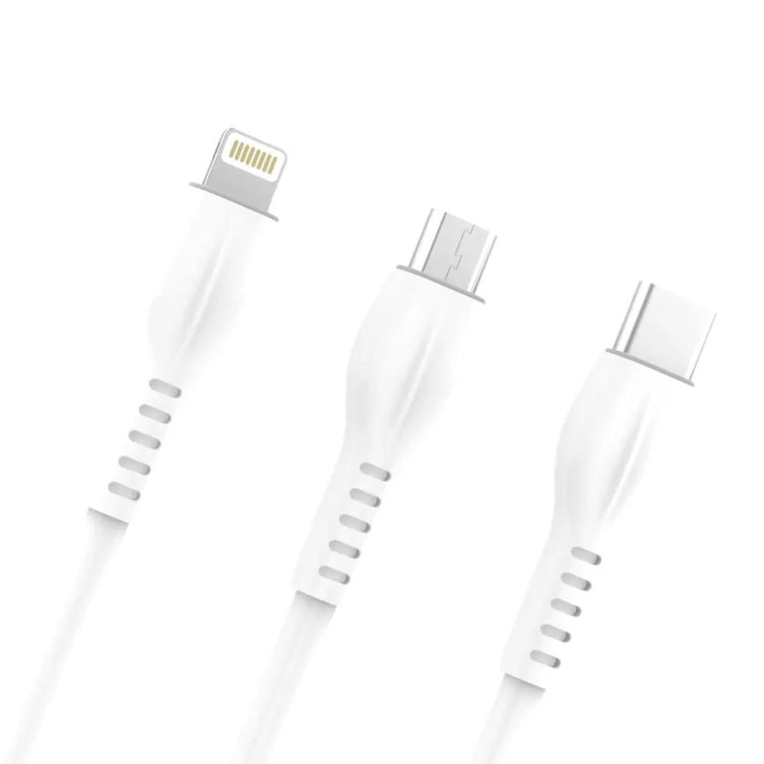 3-in-1 USB to Type C, Lightning and Micro Charging Cable (1.2m)