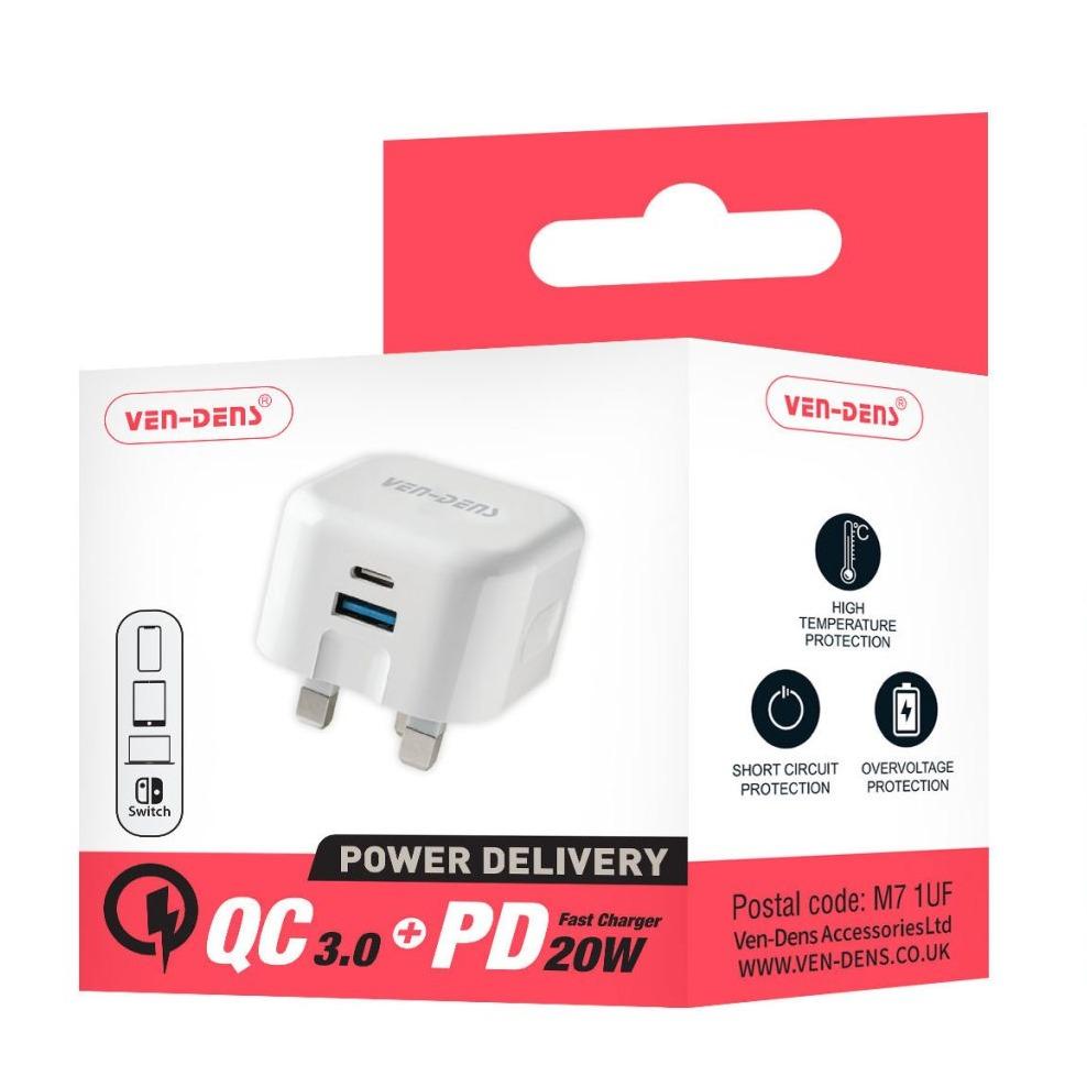 Dual Port QC 3.0 + PD 20w Fast Charger Wall Plug