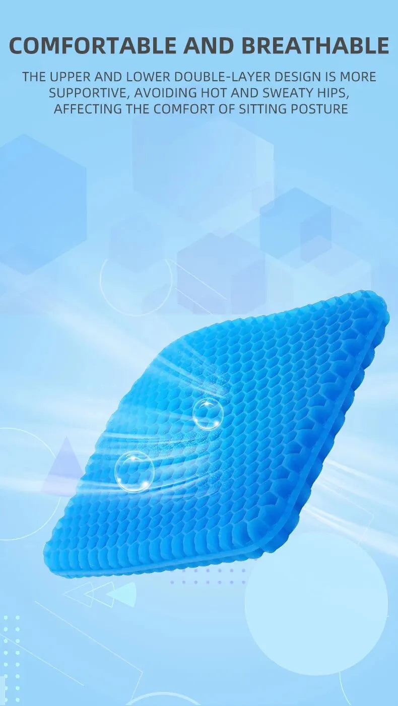 Gel Seat Cushion - Honeycomb Design for Pressure Relief, Tailbone & Back Pain Relief