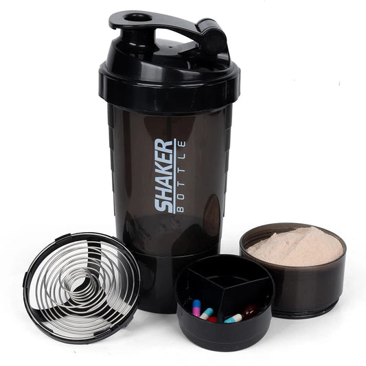 3 Layers Shaker Protein Bottle - Powder Shake Cup Mixing Bottle