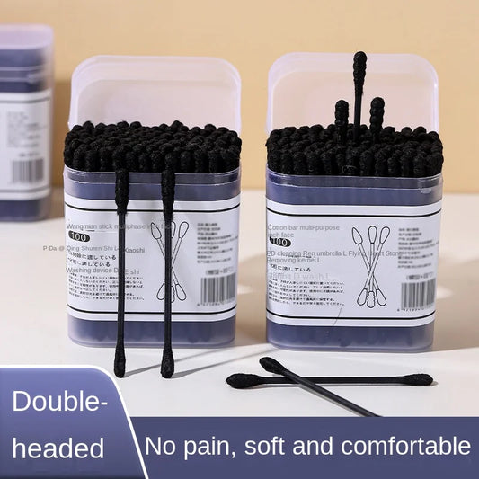 Boxed Black Double Headed Cotton Swabs