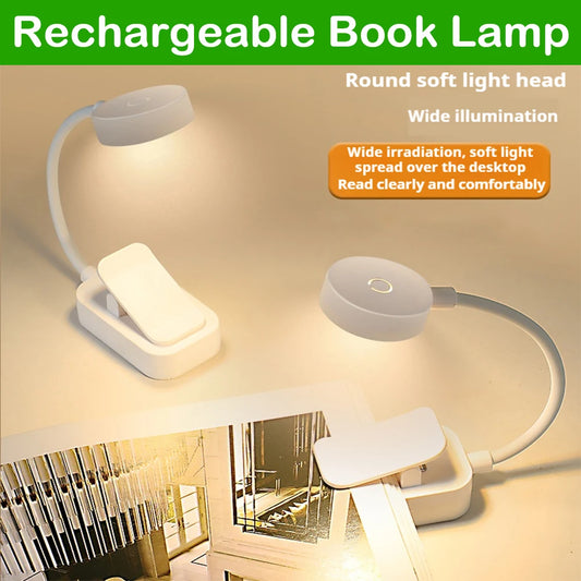 USB Rechargeable Mini Book Light - Clip-On LED with Stepless Dimming & Eye Protection