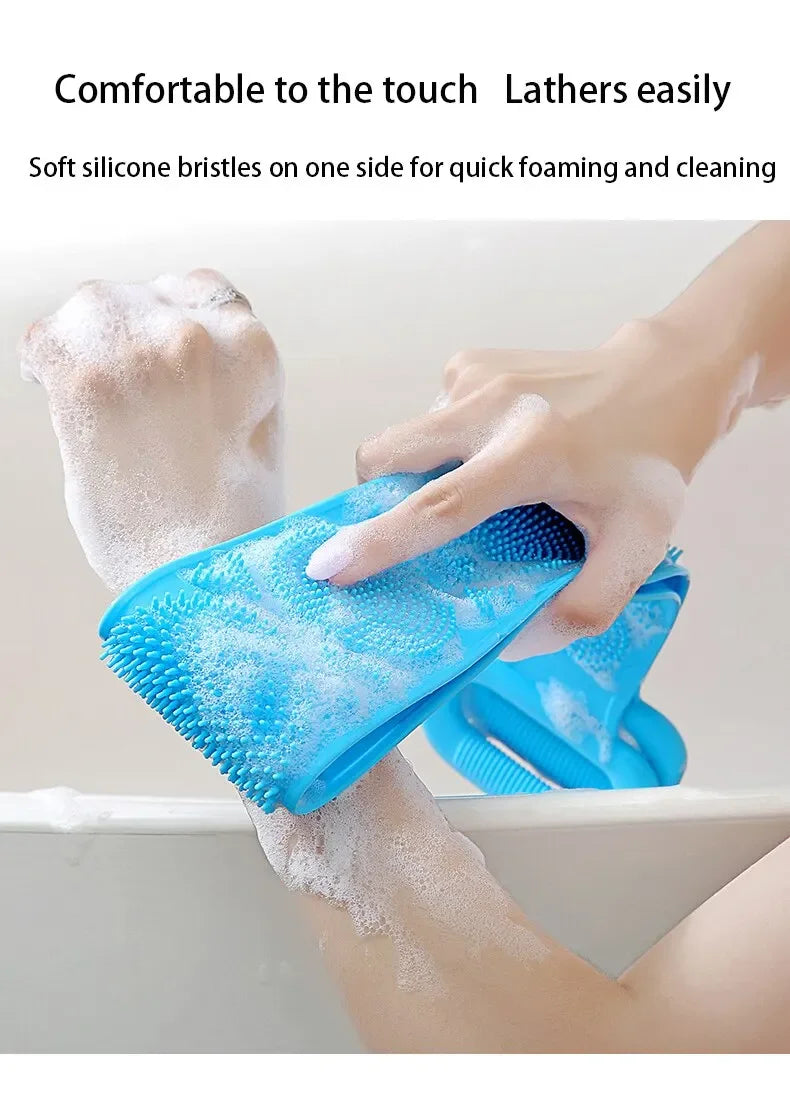 Silicone Body Sponge & Shower Scrubber - Exfoliating Massage Belt for Skin Cleaning