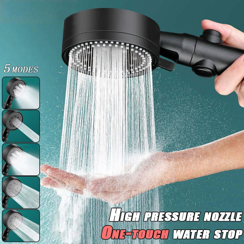 High-Pressure Shower Head Set - 5 Adjustable Modes with Hose & One-Touch