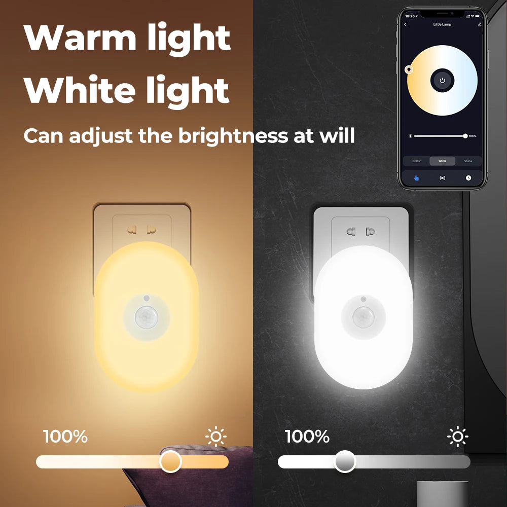 WiFi Smart LED Night Light with PIR Motion Sensor, RGB/Warm White, App/Voice Control for Alexa & Google Home