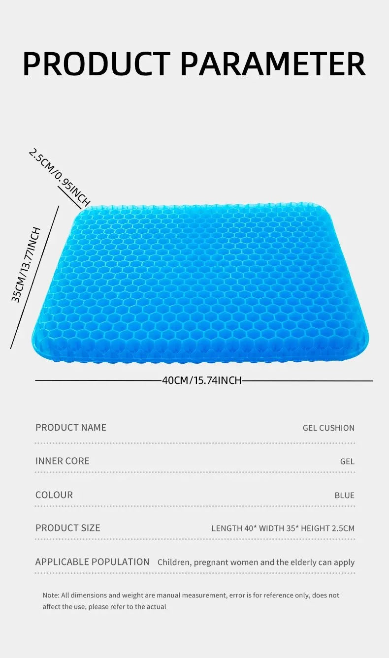 Gel Seat Cushion - Honeycomb Design for Pressure Relief, Tailbone & Back Pain Relief