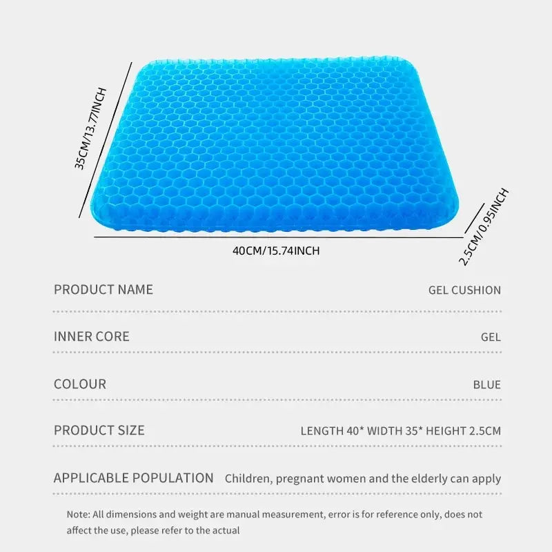 Gel Seat Cushion - Honeycomb Design for Pressure Relief, Tailbone & Back Pain Relief