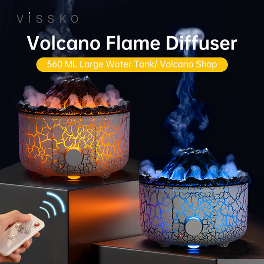 560ml Flame Volcano Aromatherapy Remote Control Humidifiers with Colored Lights