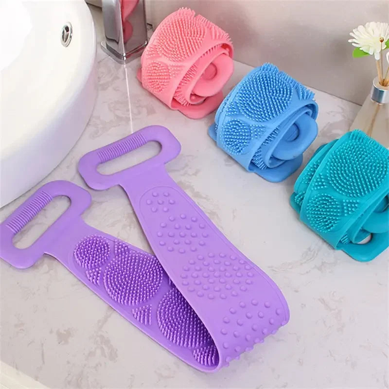 Silicone Body Sponge & Shower Scrubber - Exfoliating Massage Belt for Skin Cleaning