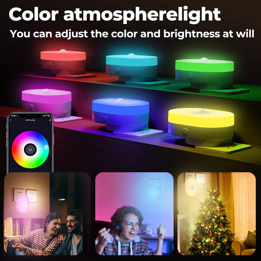 WiFi Smart LED Night Light with PIR Motion Sensor, RGB/Warm White, App/Voice Control for Alexa & Google Home