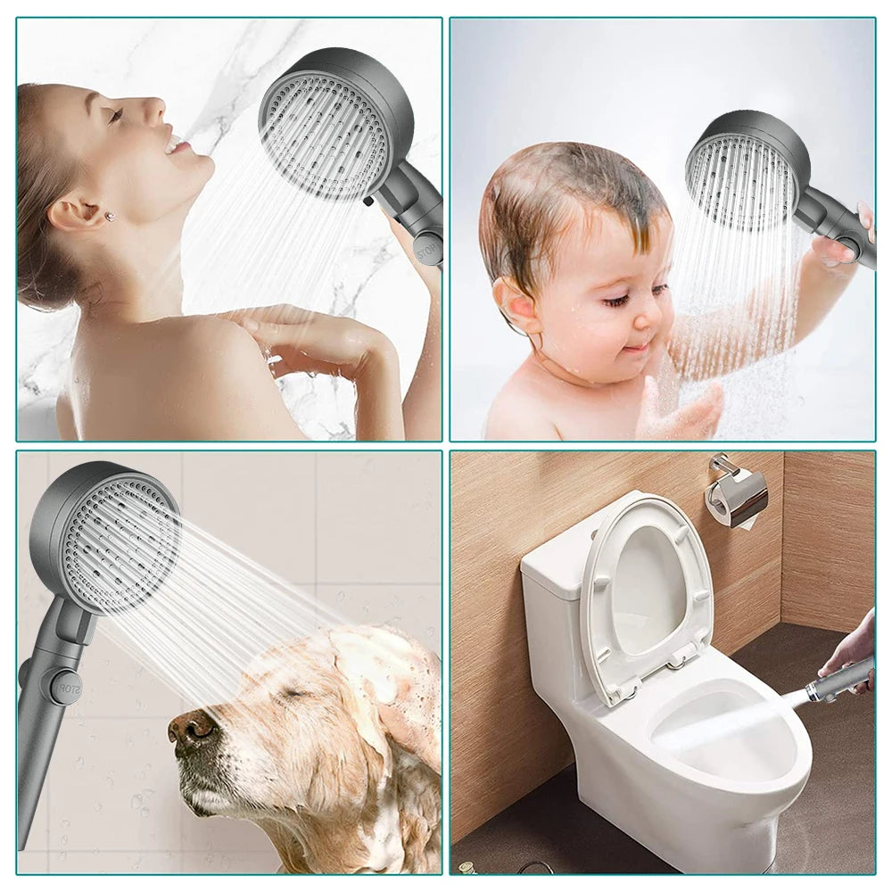 High-Pressure Shower Head Set - 5 Adjustable Modes with Hose & One-Touch