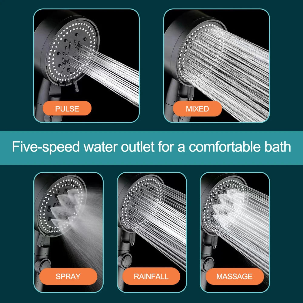 High-Pressure Shower Head Set - 5 Adjustable Modes with Hose & One-Touch