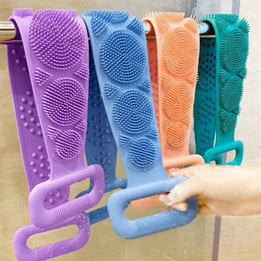 Silicone Body Sponge & Shower Scrubber - Exfoliating Massage Belt for Skin Cleaning