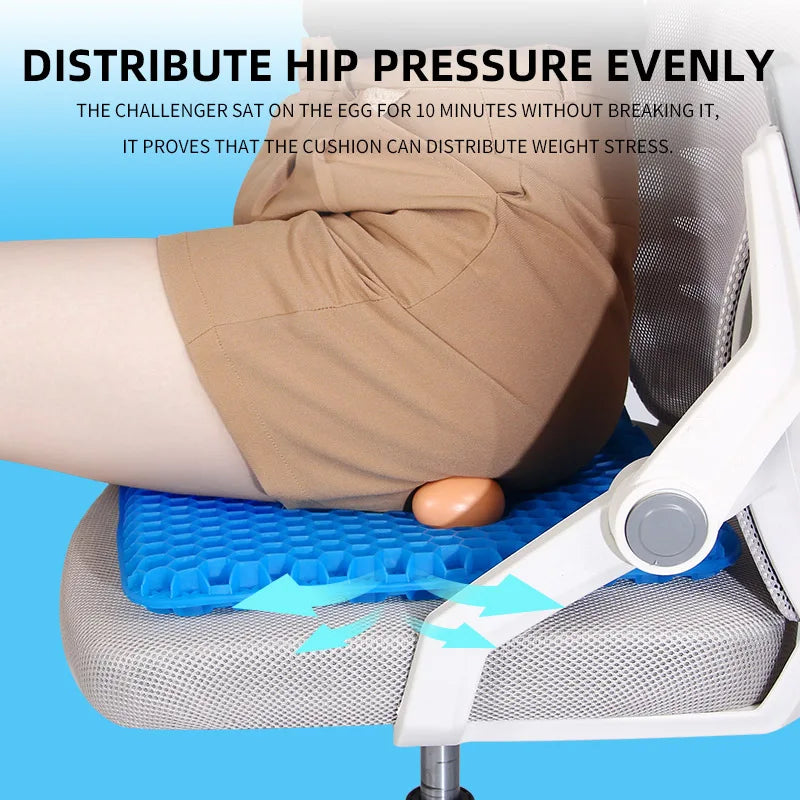 Gel Seat Cushion - Honeycomb Design for Pressure Relief, Tailbone & Back Pain Relief