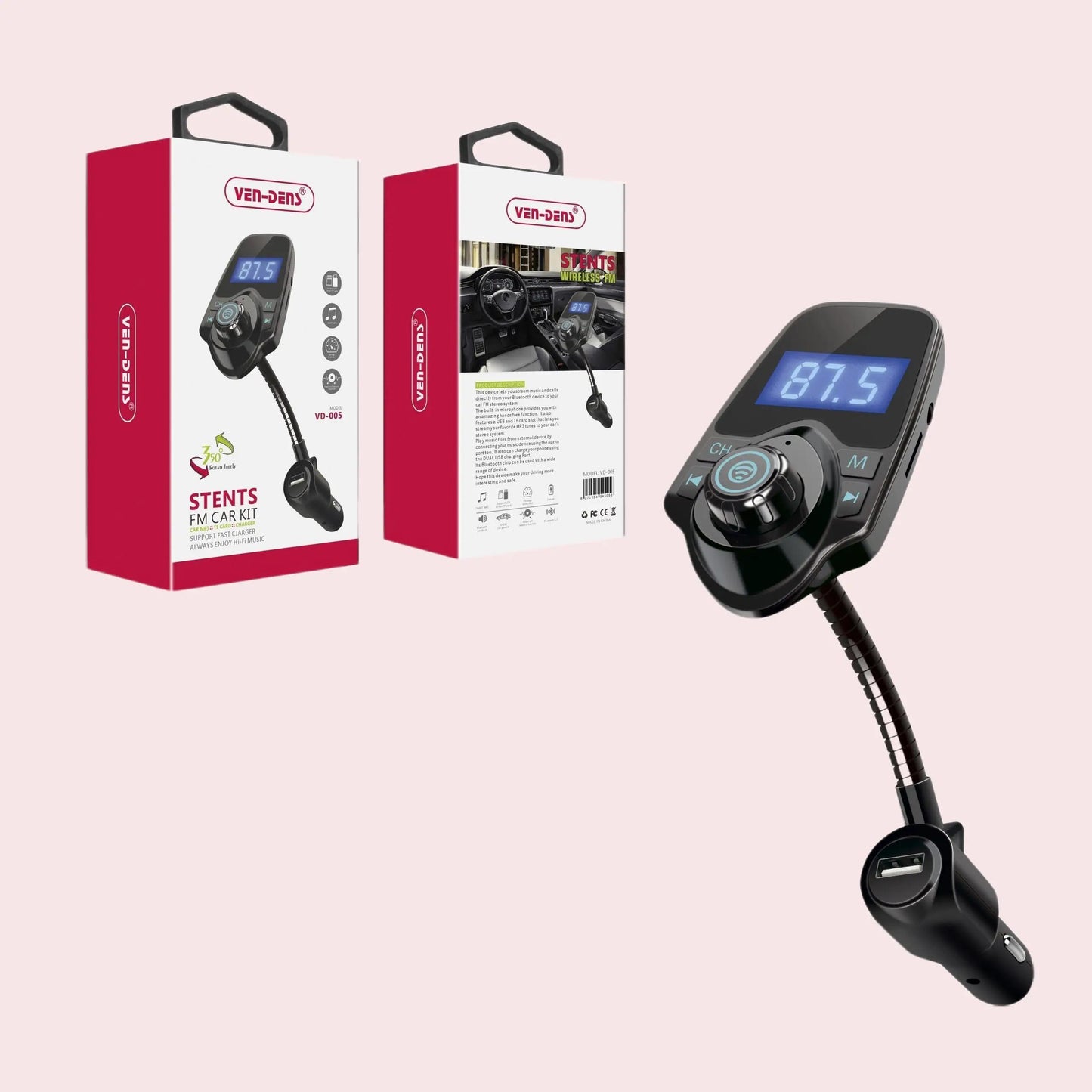 Car Charger and Bluetooth FM Player with USB/TF/Aux Port