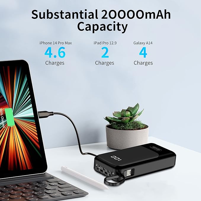 Power Bank 20000mAh with 3Types Of Charging Cables