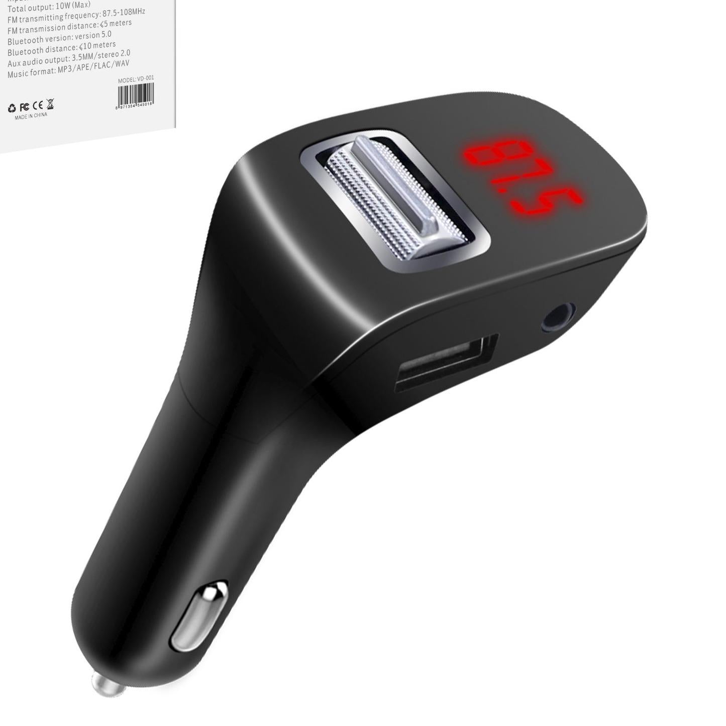 Car Charger and Bluetooth FM Player with USB and Aux Port